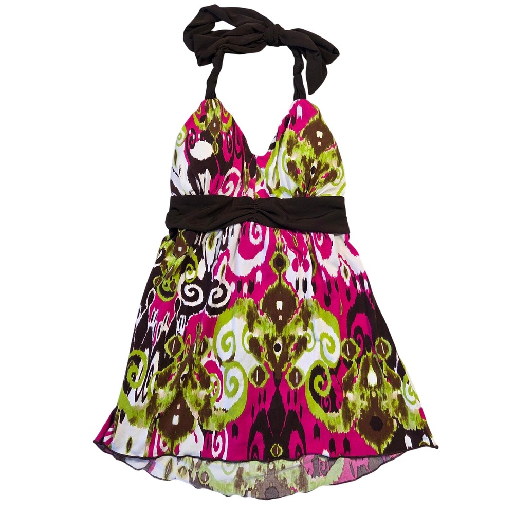 Amywear Womens Y2k Halter Babydoll Top Size M Pink 2000s Preppy Bratz Summer